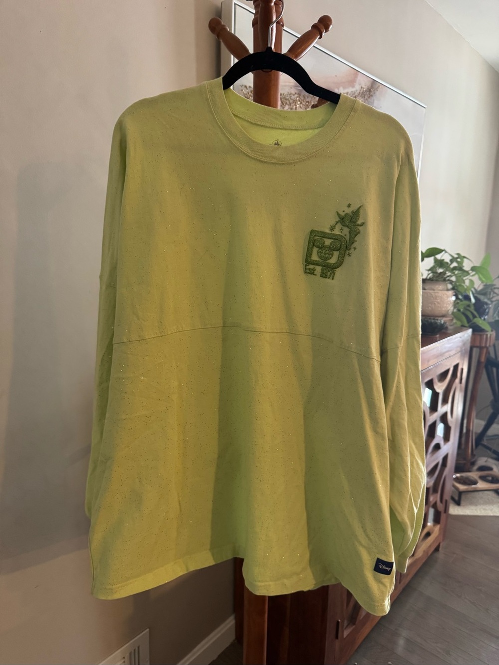 Disney World Spirit Jersey Tinkerbell Green Neon Sparkle Women's Top Size 2X